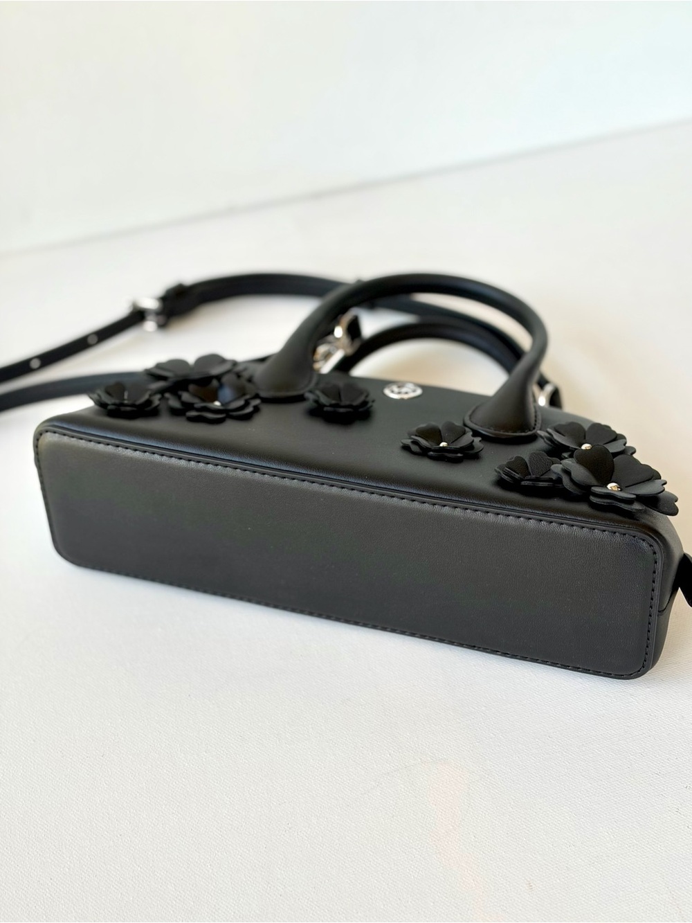 Michael Kors Black Small Floral Satchel Crossbody Black - Picture 8 of 13
